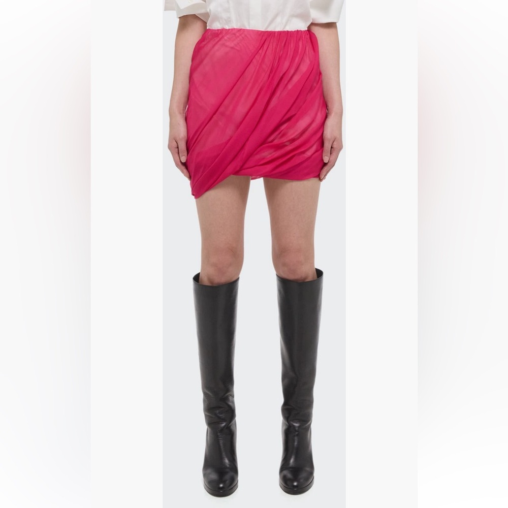 NWT Helmut Lang Bubble Hem Silk Fuschia Pink Miniskirt Size 0 XS